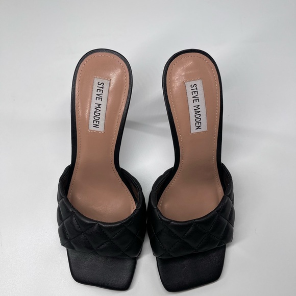 Steve Madden Signify Black Quilted Stiletto Slide Mule Square Toe Heels 9.5 - Picture 3 of 9